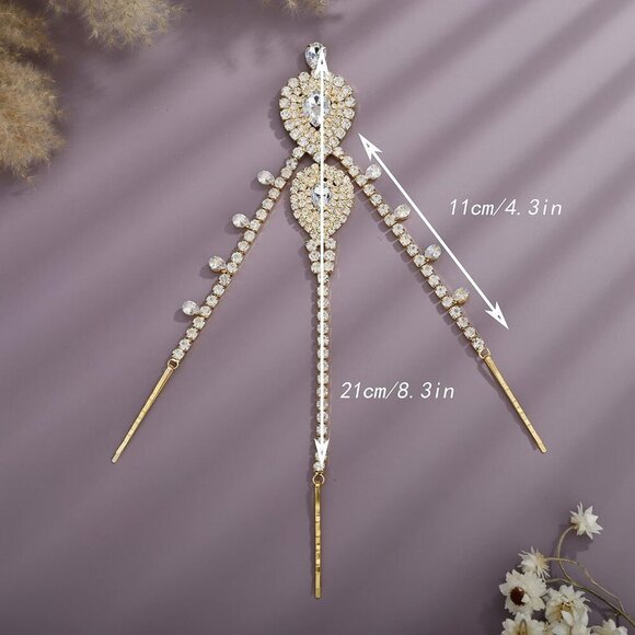 Wedding Gold Rhinestone Head Chain Headband Bridal Hair Accessories Fringe main image 7